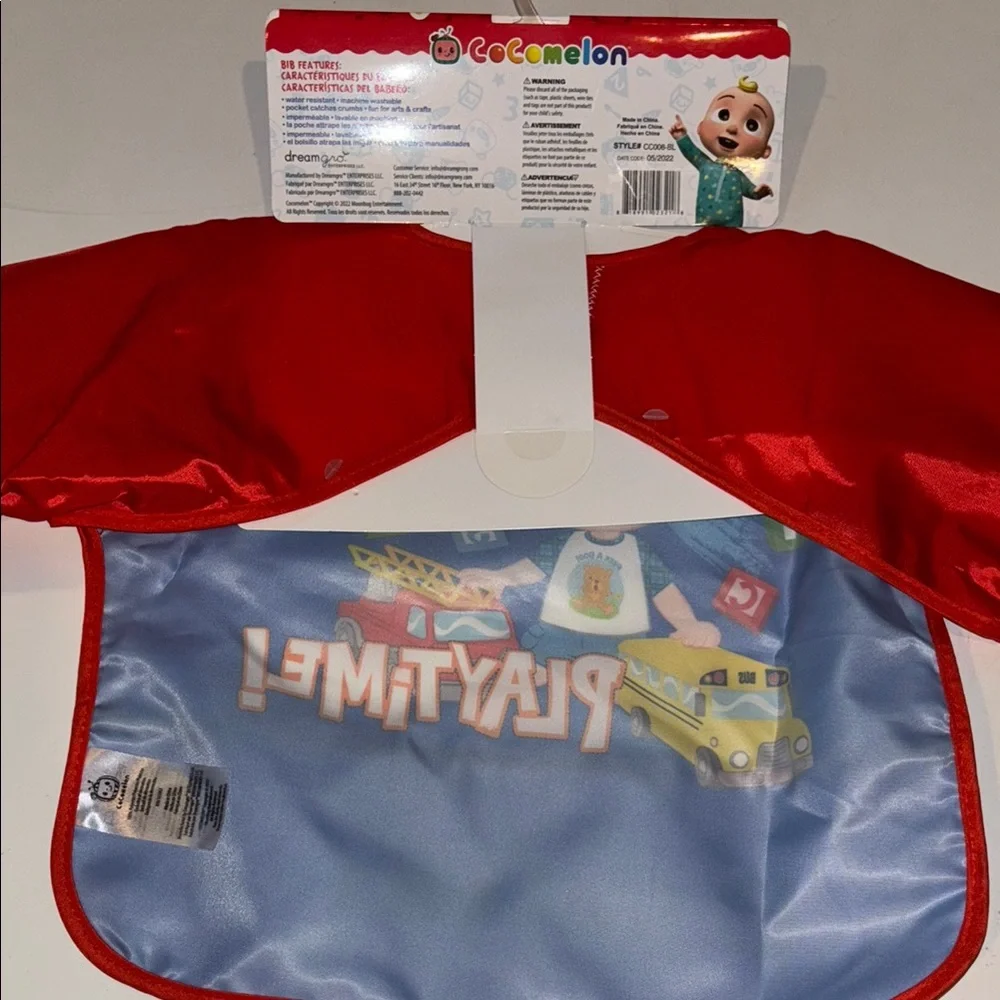 Cocomelon Sleeved Bib Vibrant Red and Blue Bib with Graphic Design NWT